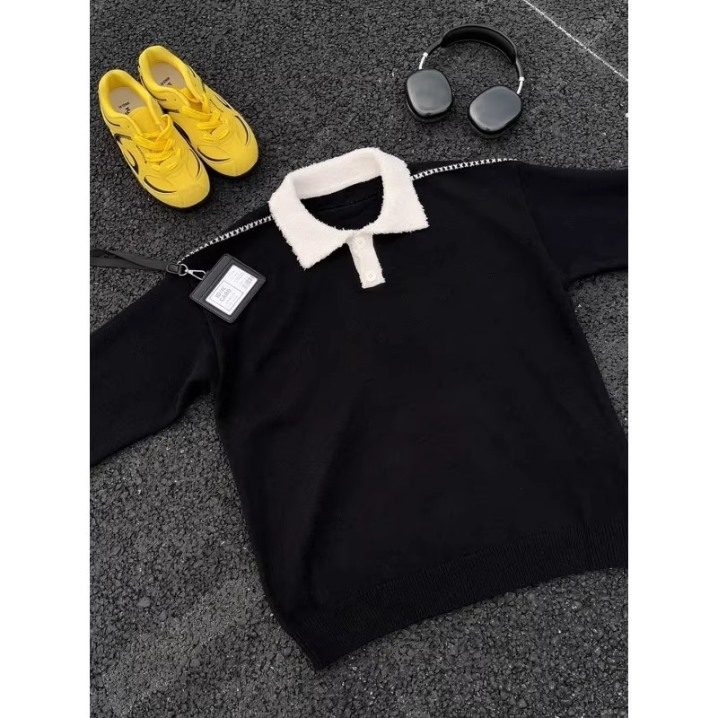 网图美式假两件polo领针织衫男款秋冬内搭毛衣QZ12-特P55，男装针织衫/毛衣，星座1007（原301D）