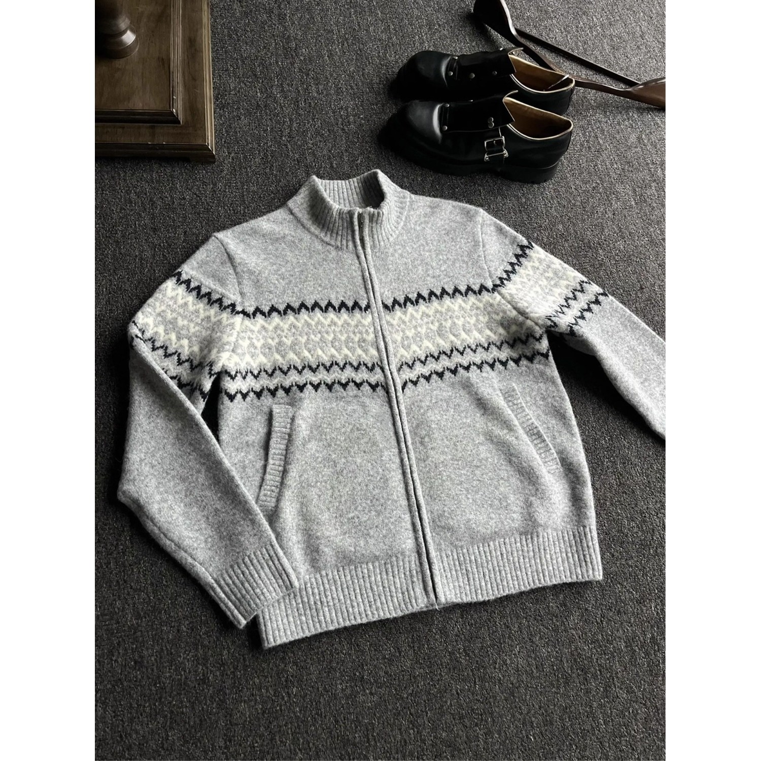 网图美式复古费尔岛提花立领拉链针织衫男秋毛衣YM06-特P60，男装针织衫/毛衣，星座1007（原301D）