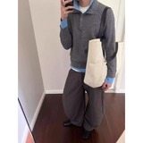 网图假两件双层领长袖毛衣松弛感翻领针织衫外套YM6611-特P65，男装针织衫/毛衣，星座1007（原301D）