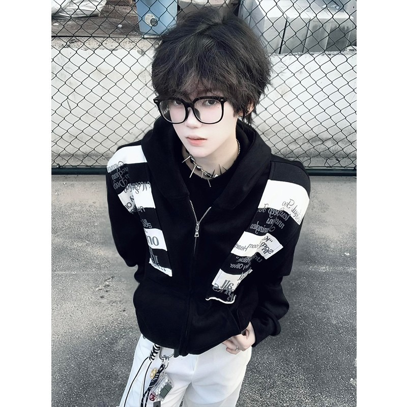 网图美式字母贴布刺绣连帽卫衣男秋季情侣开衫外套YW006-特P45，女装短外套，星座1007（原301D）