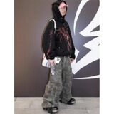 网图美式恶魔印花铆钉宽松长袖拉链连帽衫卫衣外套JK212-特P72，女装短外套，星座1007（原301D）