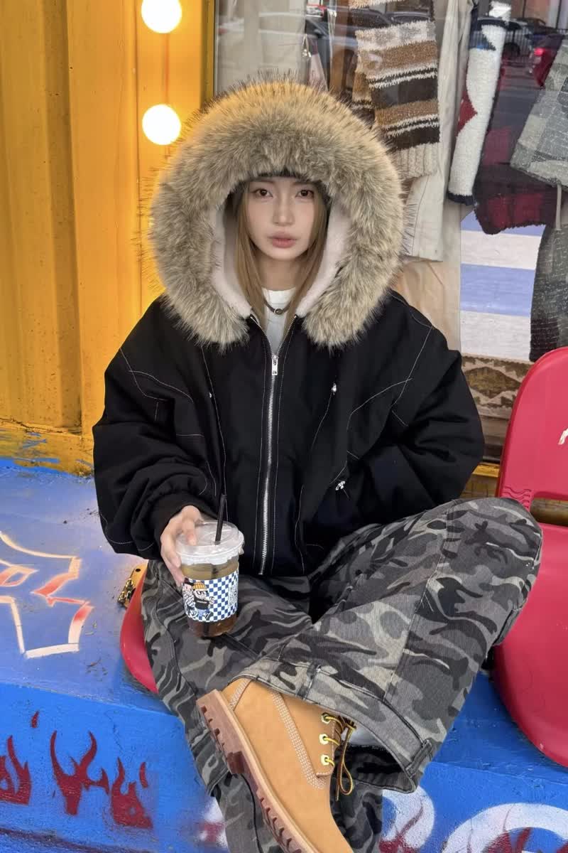 网图座山雕棉服外套男女冬季毛领连帽情侣加绒棉衣特P95-M829加绒,男装棉衣,星座1007（原301D）