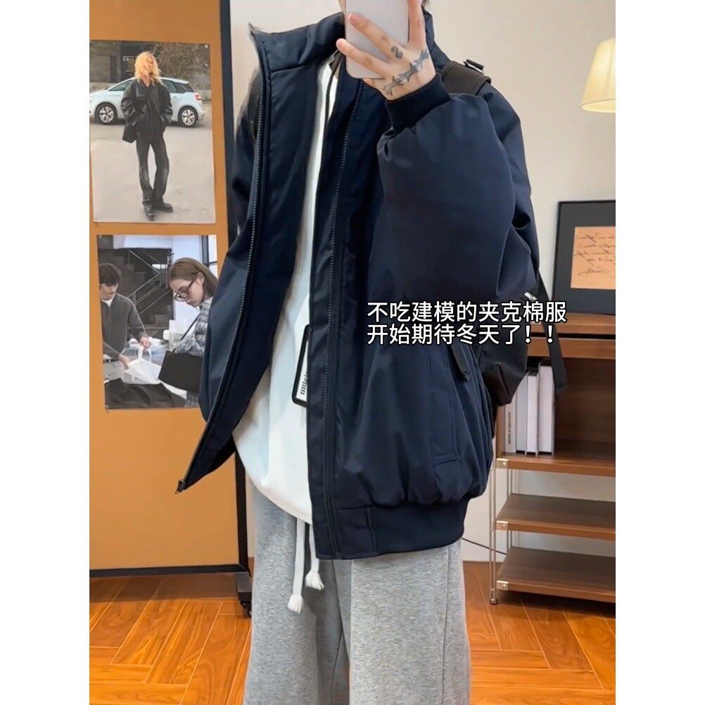 网图藏青色飞行员夹克棉服男秋冬立领外套短款MP803-特P70,男装夹克,星座1007（原301D）