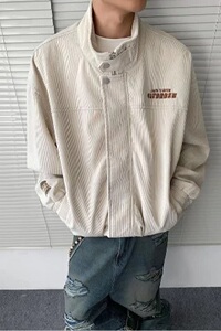 秋季新款杏色立领工装灯芯绒夹克男女宽松百搭休闲外套MW21-特P85图片
