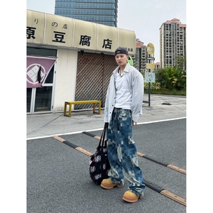 网图马赛克蓝色格子牛仔裤子男情侣裤子KZ5519-特P45，男装牛仔裤，星座1007（原301D）