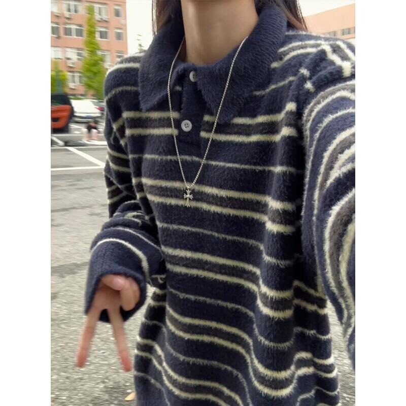 网图红色海马毛毛衣男撞色翻领条纹针织衫美式毛线衣RZ08-特P55,男装针织衫/毛衣,星座1007（原301D）