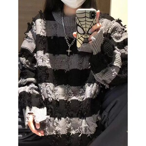 条纹破洞毛衣长袖男潮MU08-特P48图片
