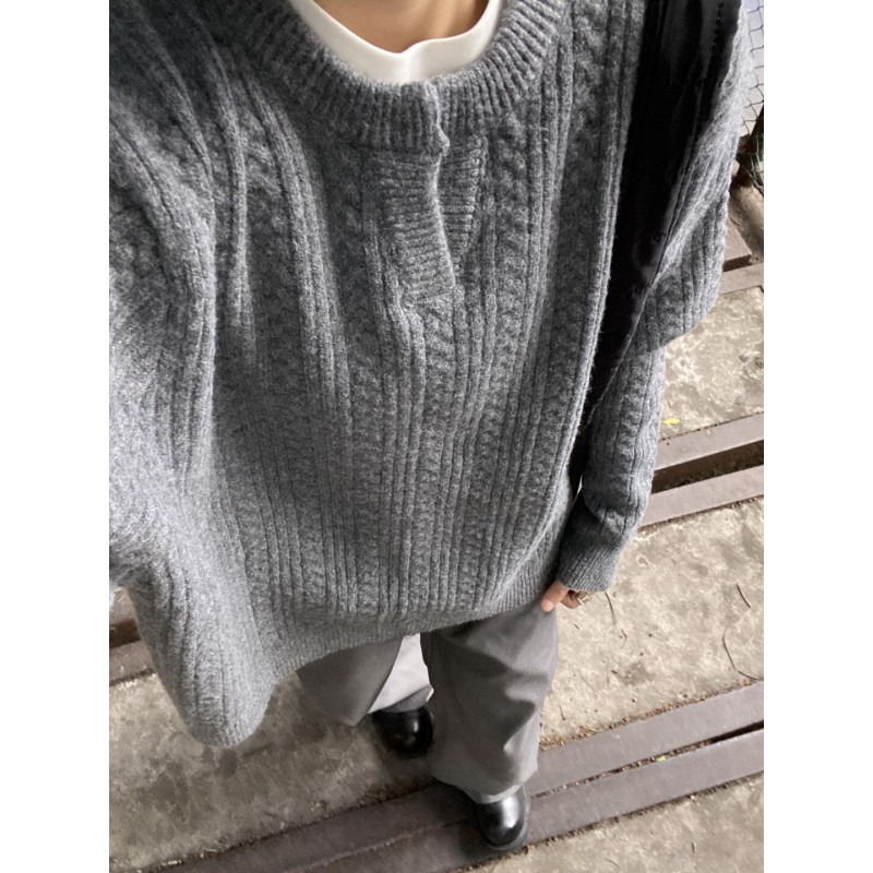 网图美式复古麻花毛衣男女情侣亨利领宽松套头针织衫MY5013-特P68，男装针织衫/毛衣，星座1007（原301D）
