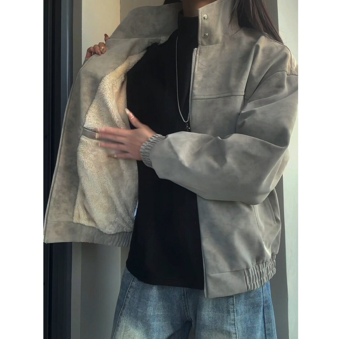 网图扎染羊羔绒外套男冬加绒加厚机车皮衣立领棒球夹克MY25特P80,男装夹克,星座1007（原301D）