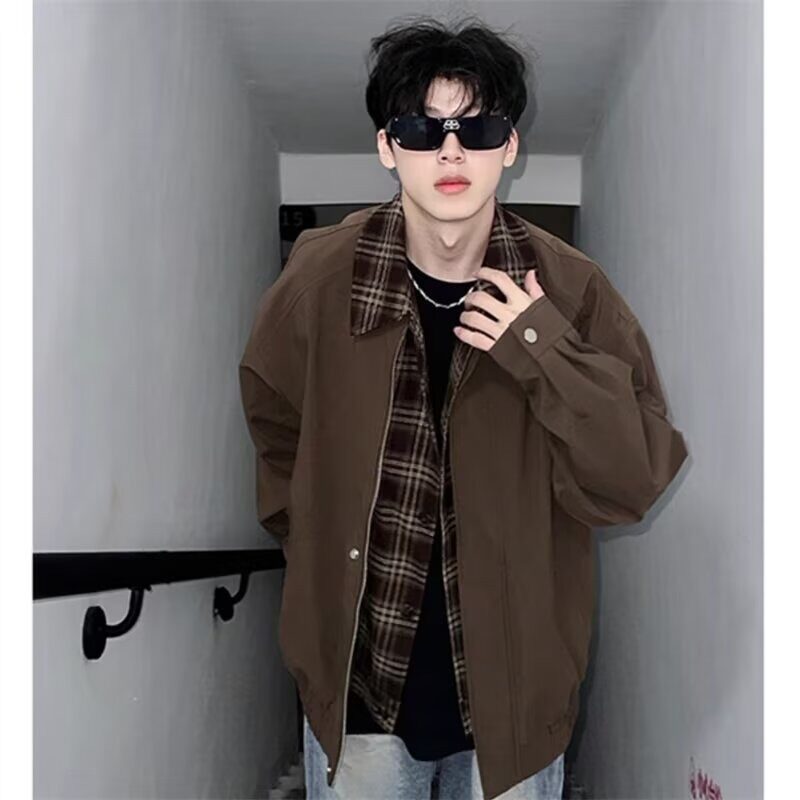 网图假两件飞行夹克男美拉德棒球服休闲棕色外套特T1008-特P60,男装夹克,星座1007（原301D）