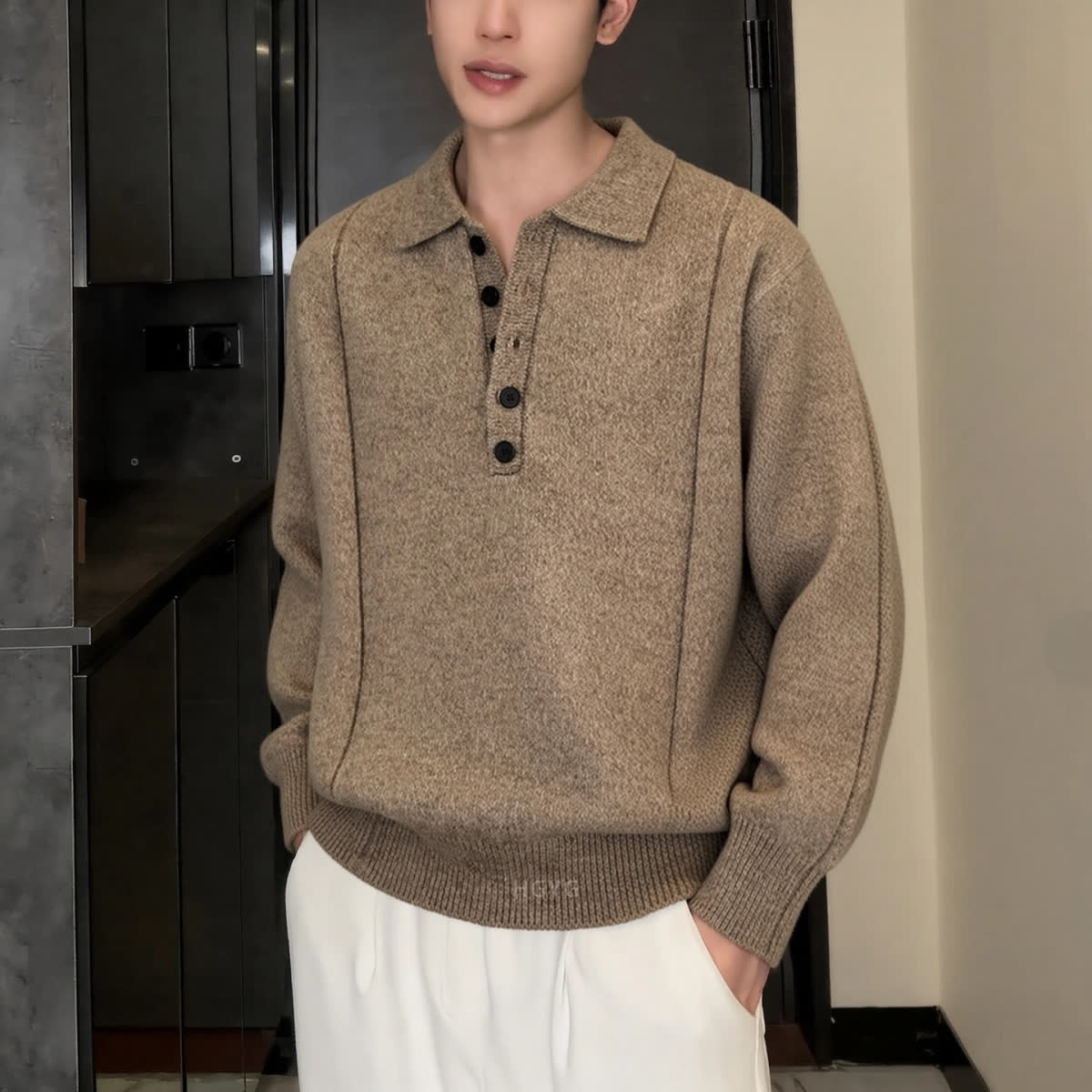 网图套头针织衫宽松慵懒风休闲纯色男士毛衣YM7642-特P48,男装针织衫/毛衣,星座1007（原301D）