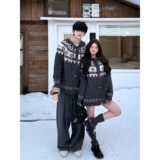 网图美式费尔岛连帽毛衣开衫外套男女秋冬季圣诞针织衫MK16-特P60，男装针织衫/毛衣，星座1007（原301D）