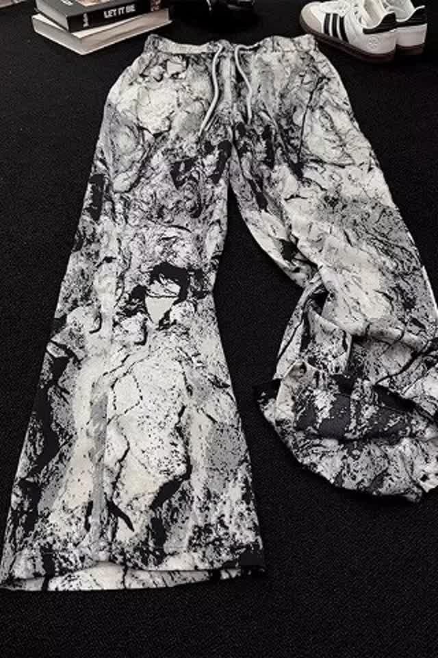 美式复古冰丝扎染裤子男夏季薄款阔腿防蚊裤宽松休闲冰感遛弯长裤,男装休闲裤,星座1007（原301D）