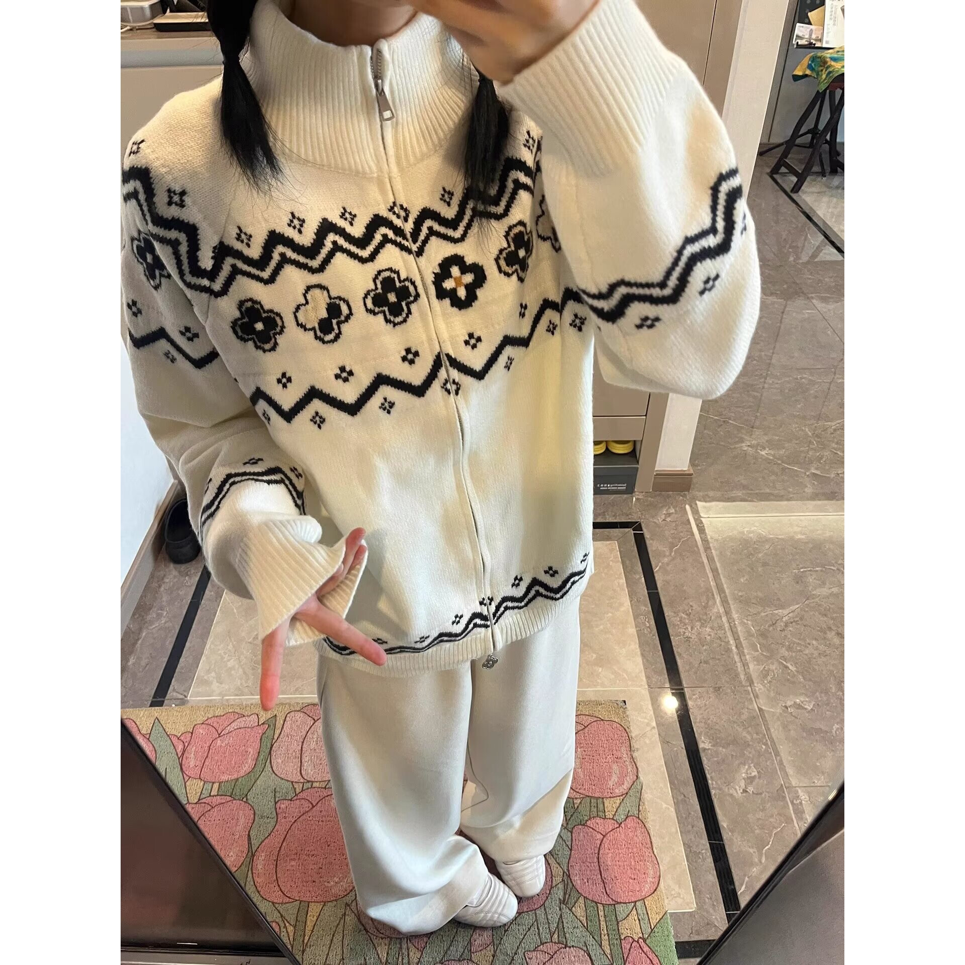 春秋复古加绒毛衣女日系针织开衫新款提花慵懒风百搭宽松外穿上衣,男装针织衫/毛衣,星座1007（原301D）
