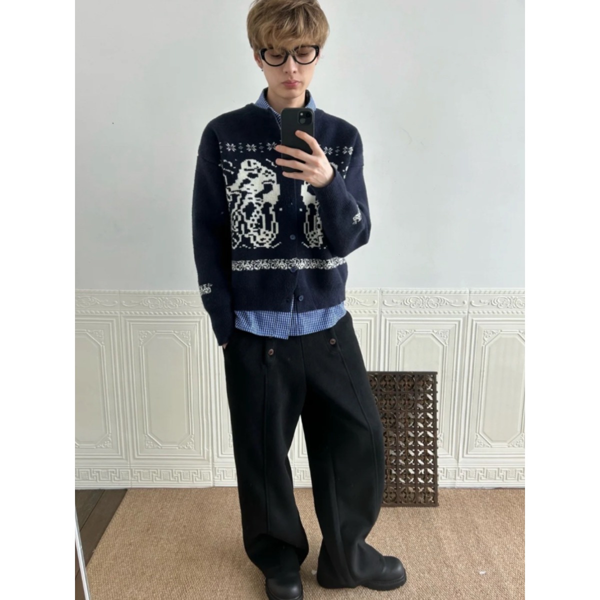 网图北极绒开衫提花毛衣藏蓝灰MY606-特P58，男装针织衫/毛衣，星座1007（原301D）