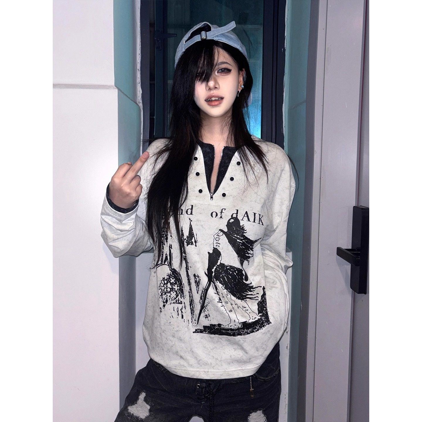 网图假两件卫衣男女同款春秋新款骑士印花宽松长袖T恤XT01-特P42，男装T恤，星座1007（原301D）