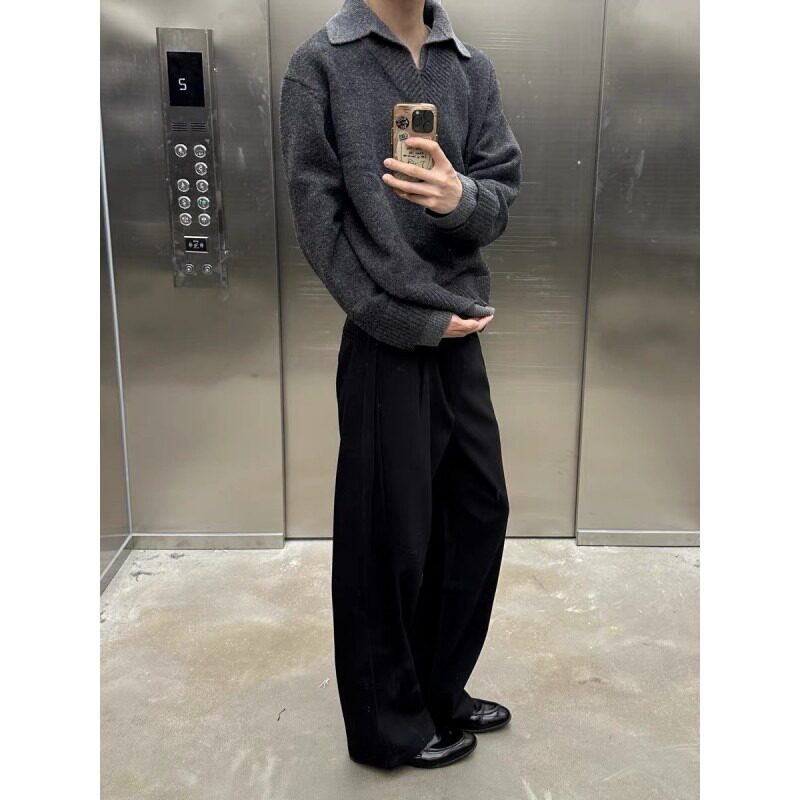 网图假两件v领毛衣男冬季翻领老钱风针织衫上衣外套MY5012-特P60,男装针织衫/毛衣,星座1007（原301D）