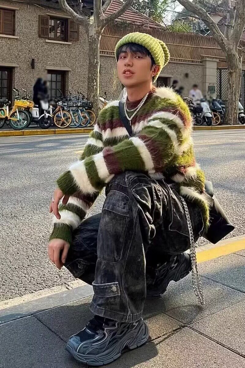 网图美式复古貂毛针织衫男女秋冬季宽松百搭圆领毛衣YM7386-特P50,男装针织衫/毛衣,星座1007（原301D）