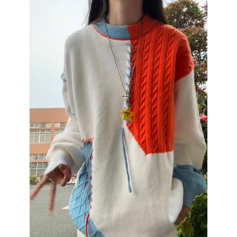 绿色拼接毛衣男秋冬圆领套头针织衫美式复古毛线衣YY102-特P45,男装针织衫/毛衣,星座1007（原301D）