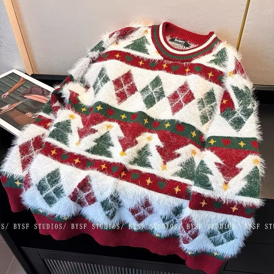 网图圆领糯叽叽仿貂毛加厚圣诞毛衣男女线衣YM018-特P50,男装针织衫/毛衣,星座1007（原301D）