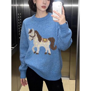 网图马上有钱小马毛衣男女款宽松慵懒情侣针织衫YM416-特P75图片
