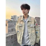 复古街头黄泥水洗毛巾绣牛仔外套男女款宽松做旧夹克R897-特P70，男装工装外套，星座1007（原301D）