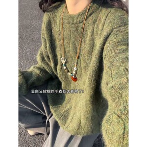 网图美式仿马海毛圆领针织衫秋冬新款宽松套头毛衣MM5823-特P55图片