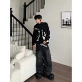 网图宽松型美式复古印花毛衣长袖针织衫YM6030-特P50，男装针织衫/毛衣，星座1007（原301D）