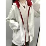 网图秋季宽松撞色拉链开衫卫衣情侣休闲连帽外套HT8802-特P40，女装短外套，星座1007（原301D）