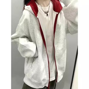 网图秋季宽松撞色拉链开衫卫衣情侣休闲连帽外套HT8802-特P40图片