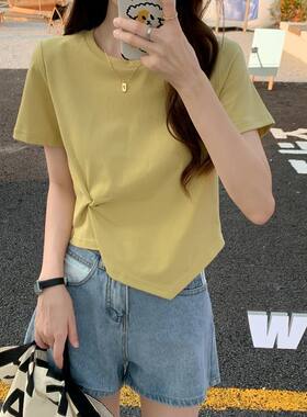 个性班服不规则短袖t恤女新款夏心机设计感小众半袖高腰短款上衣T