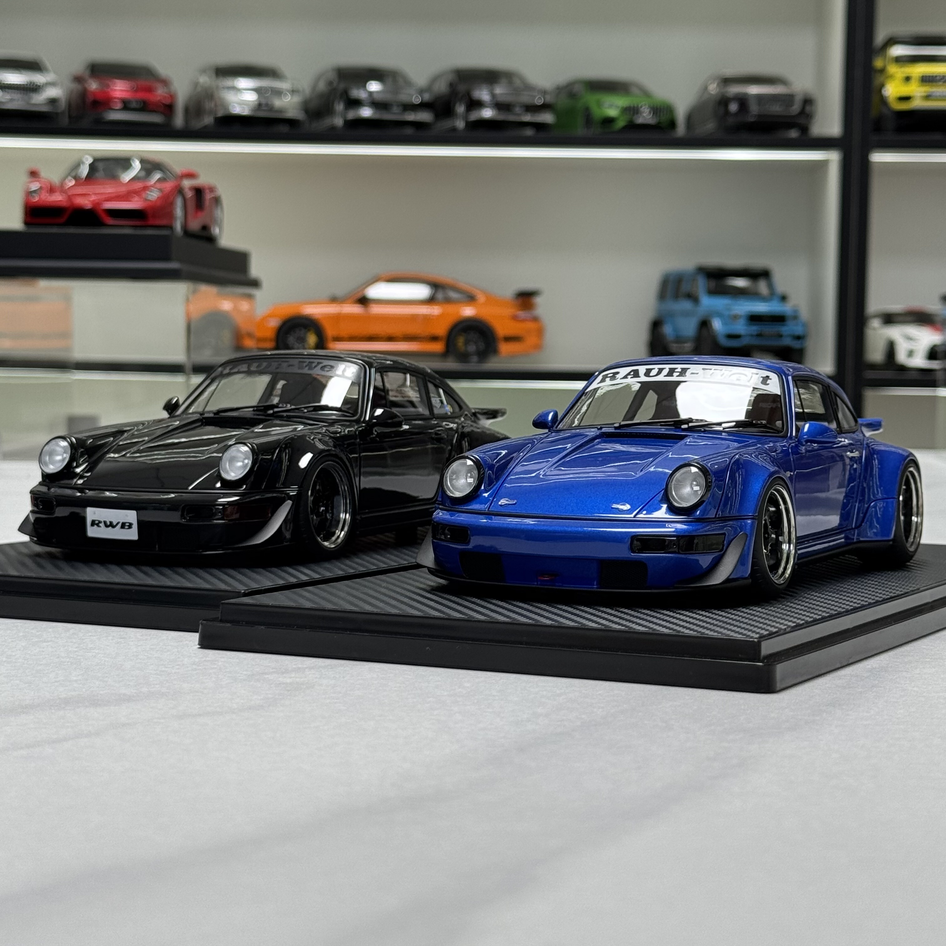 IG 保时捷964 RWB Black JDM 仿真树脂汽车模型收藏1 18摆件礼品