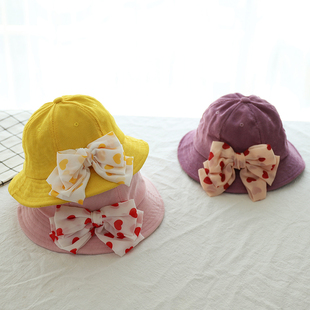 亲子帽母女春秋灯芯绒渔夫帽可爱蝴蝶结百搭帽子日系盆帽休闲游玩