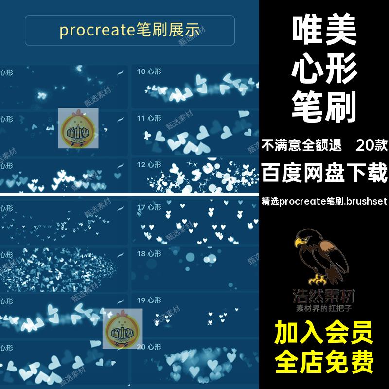 爱心形心形笔刷精选procreate笔刷.brushset高光20款唯美手闪粉