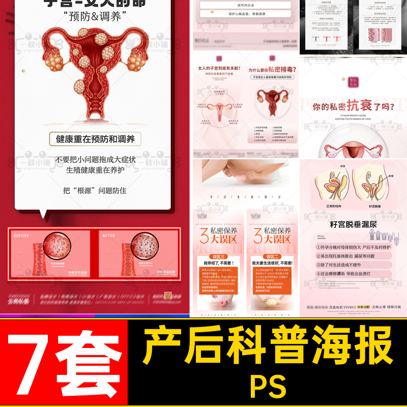 保养科普海报PS美业抗排毒子宫衰医科普知识7套修复炎症私密产后