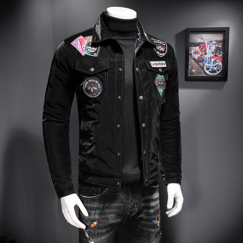 7126冬季新款潮男个性翻领羽绒服个性徽章刺绣白鸭绒外套P315,男装羽绒服,钱塘2010-1