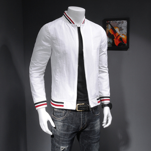 F6891 春秋2021新款男士条纹边修身立领夹克（M-6XL）图片