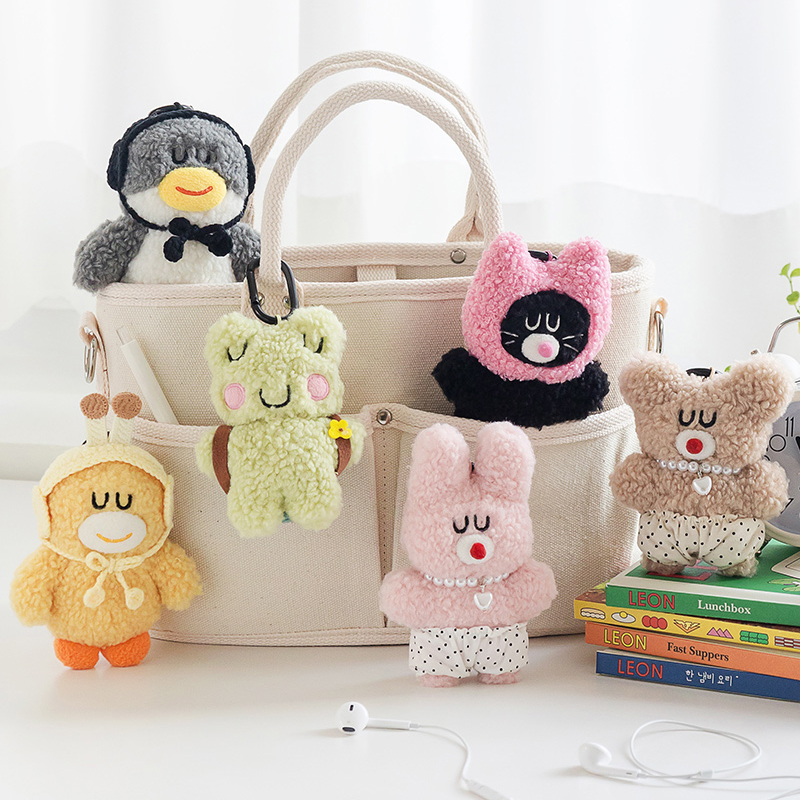 韩国romane可爱治愈毛绒玩偶公仔钥匙扣ins精致猫咪小熊挂件配饰