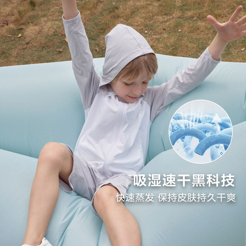 소년과 소녀를 위한 감탄 어린이 자외선 차단 의류 후드 피부 의류 상의와 바지 여름 항균 자외선 차단 탑과 에어컨 셔츠