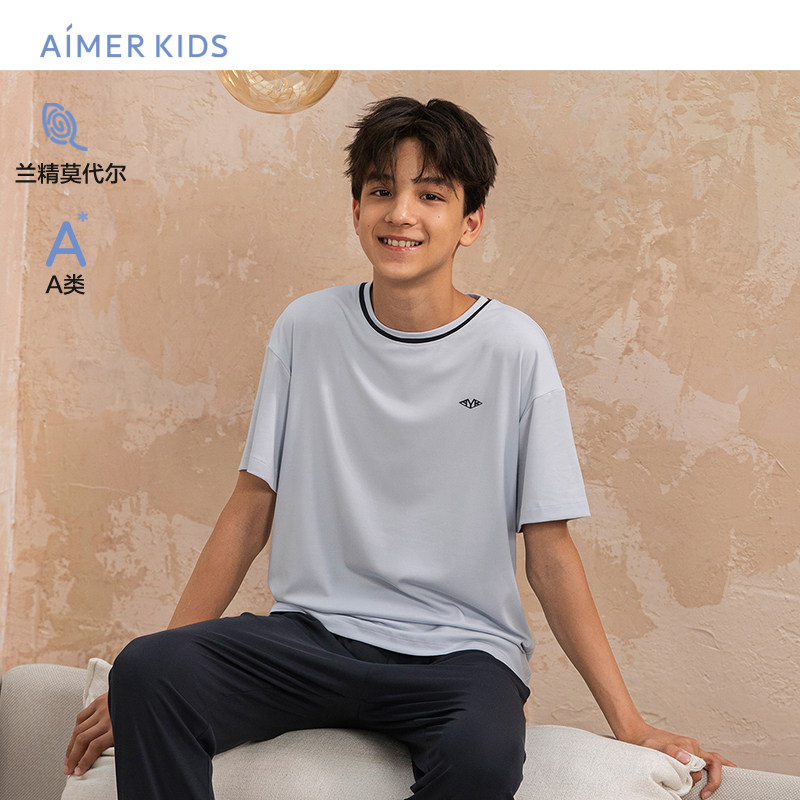 爱慕儿童A类莫代尔家居服少男大童套头短袖圆领睡衣家居服空调衫