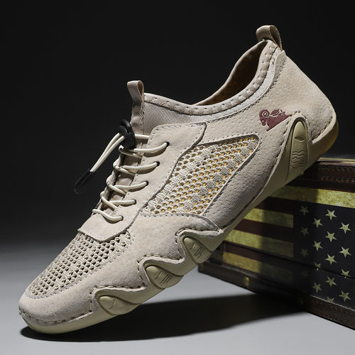 Casual sports plus size sewn leather mesh lazy men's shoes