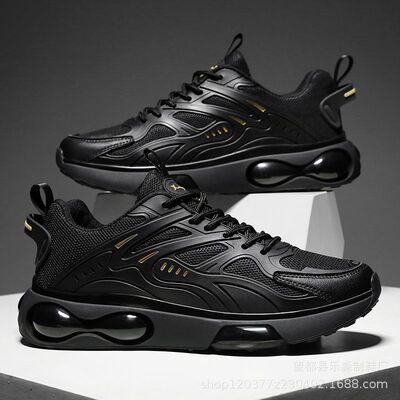 Teenagers' sports shoes, thick soled black warrior men shoes