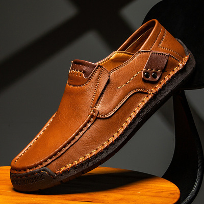 Men handmade stitching, flat bottomed leather shoes缝线男鞋