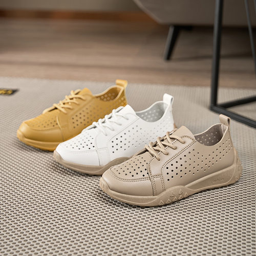 Women soft leather hollow out casual sports shoes女皮运动鞋