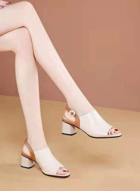 Women mid heeled, thick heeled, fishmouth sandals女鱼嘴凉鞋