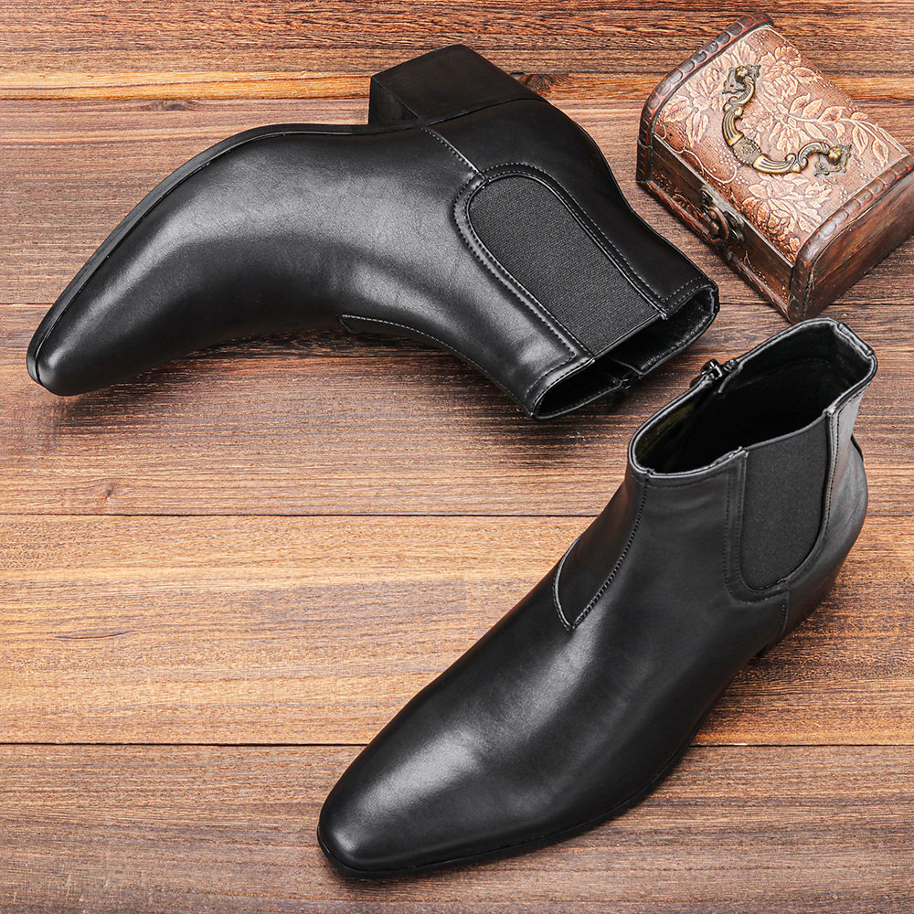 Fashionable men's high-heeled leather boots Chelsea男高跟靴
