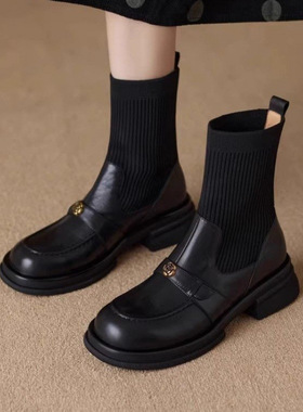 Women thick soled knitted elastic socks and short boots短靴