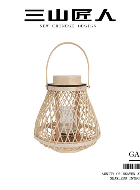民宿庭院灯笼小院造景布置藤编草编手工编织风灯落地中式镂空灯罩