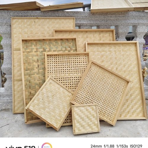 方形簸箕竹制品烘干筛网绘画幼儿园晾晒方形托盘筛子装饰家用竹编
