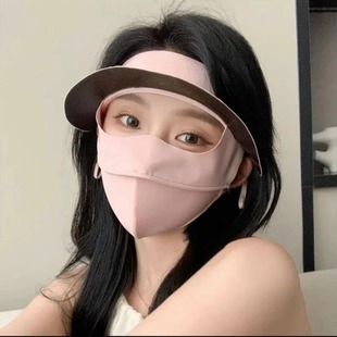 防曬面罩全臉冰絲臉基尼防紫外線遮陽(yáng)口罩戶外輕薄透氣帶帽檐 夏季